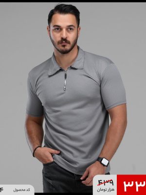 تیشرت یقه دار نیم زیپ مردانه